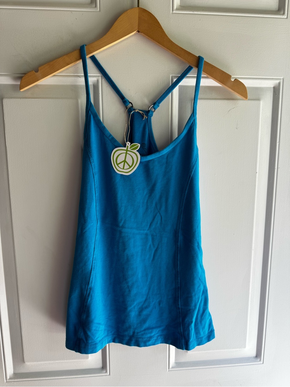 Green Apple Organic Cotton Bamboo Teal Blue Racerback Yoga Tank Top - Small NWT